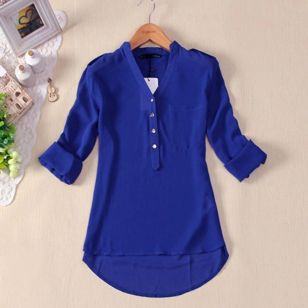 Women Blouse Button V Neck Spring Summer